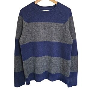 Mills Supply Merino Wool Alpaca Blend Blue‎ Gray Striped Crewneck Sweater Large